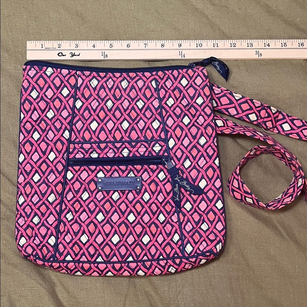 Vera Bradley Geometric Pink and Navy Crossbody Bag